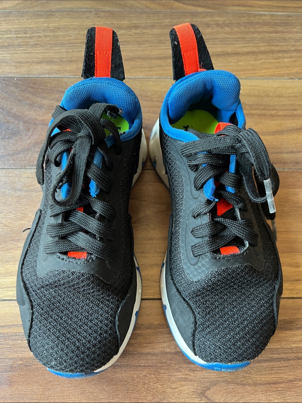 Reebok Kids Boy Black Sneakers with Blue and Neon Orange Accents Size 13 Shoes